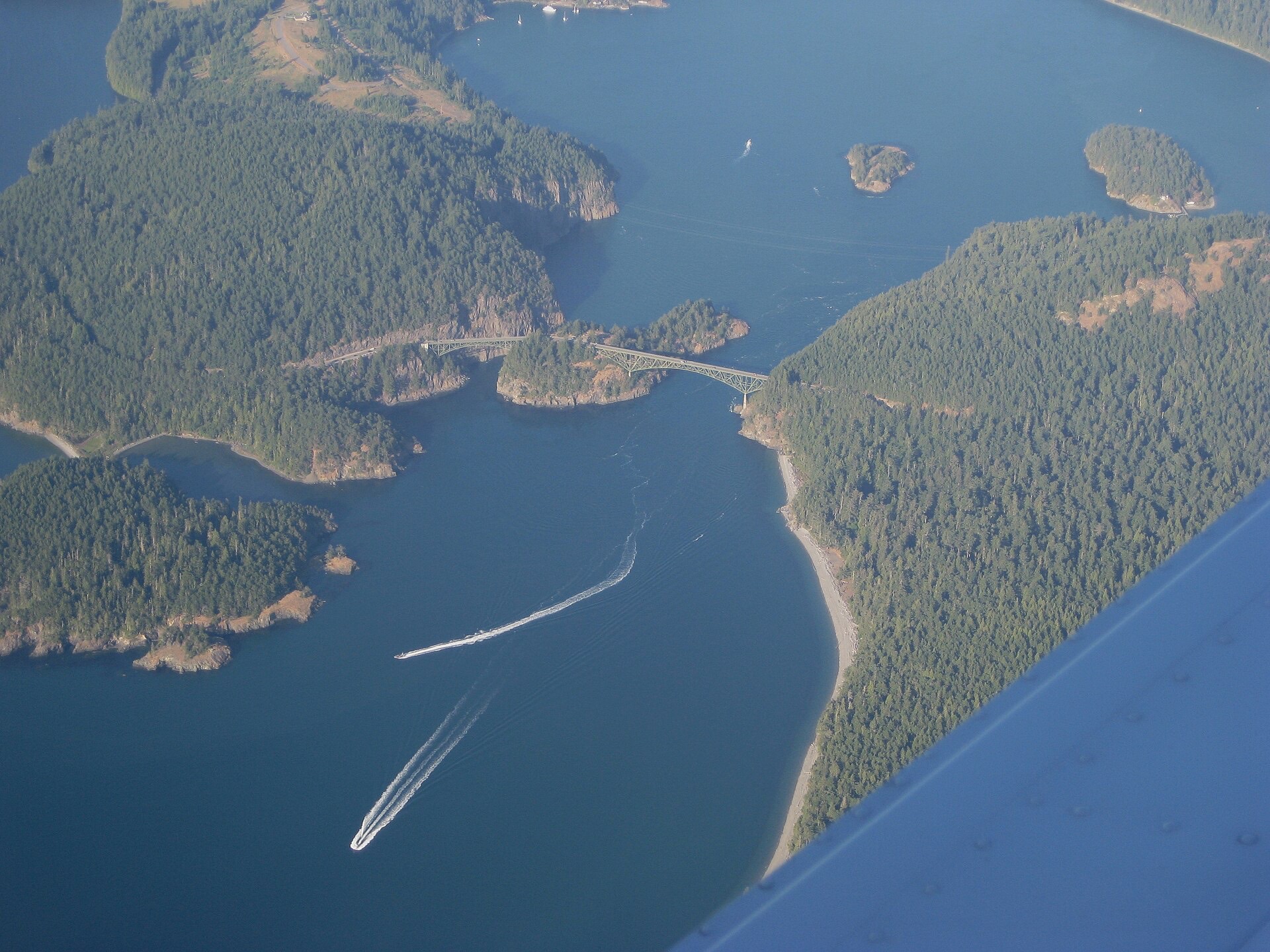 Deception Pass Bridge spanning the rocky channel between Whidbey and Fidalgo islands