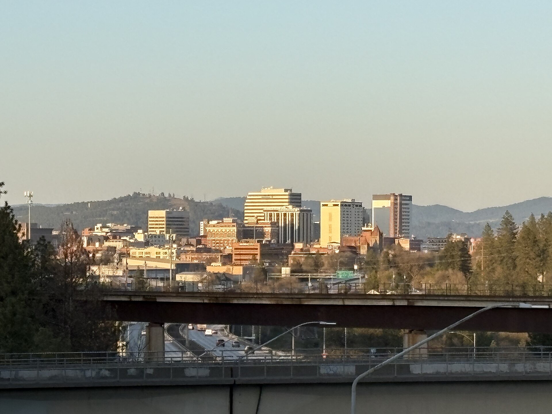 Spokane skyline with the Spokane River and Riverfront Park in the foreground