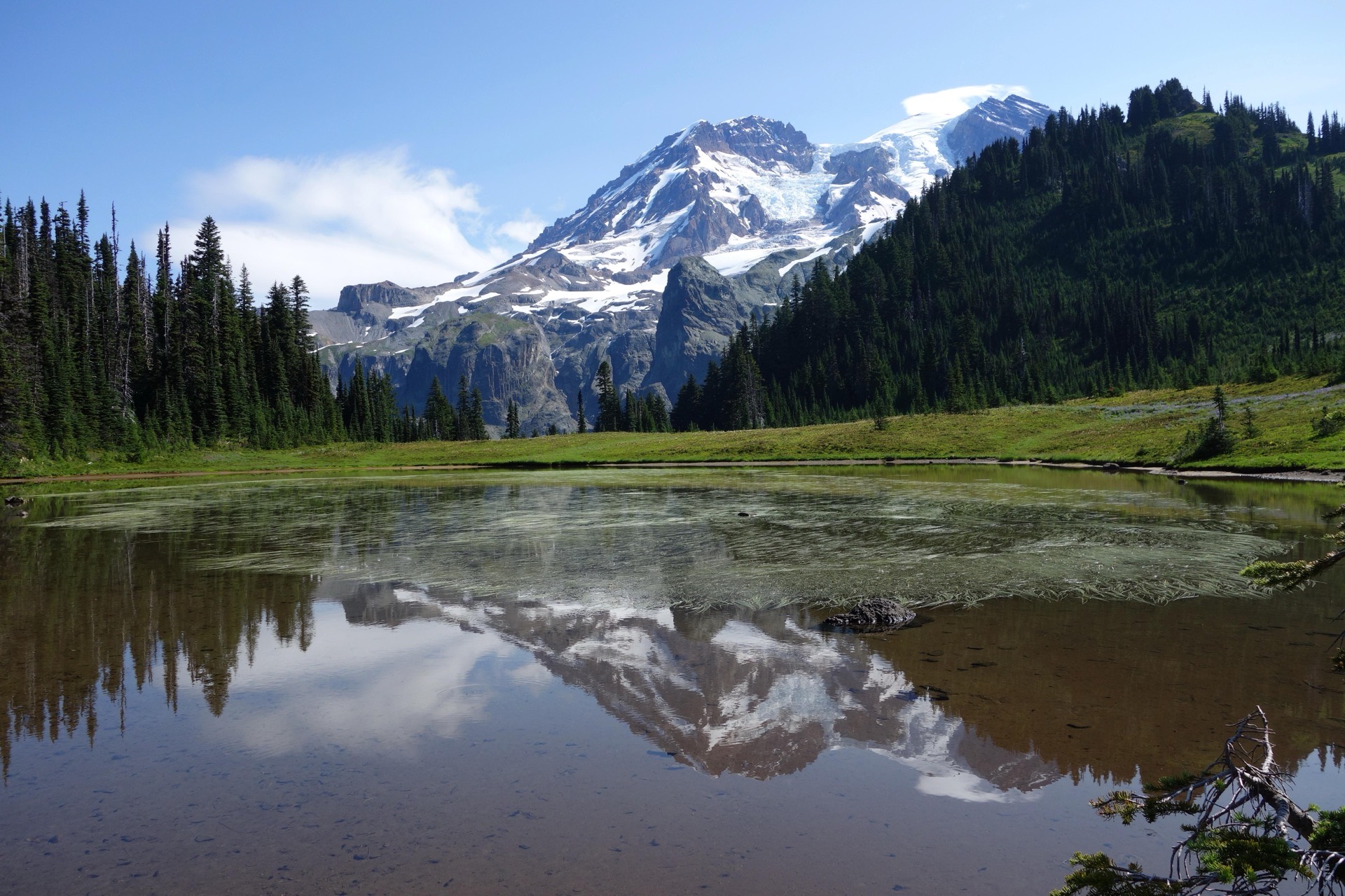 Mount Rainier reflected in Aurora Lake at Klapatche Park