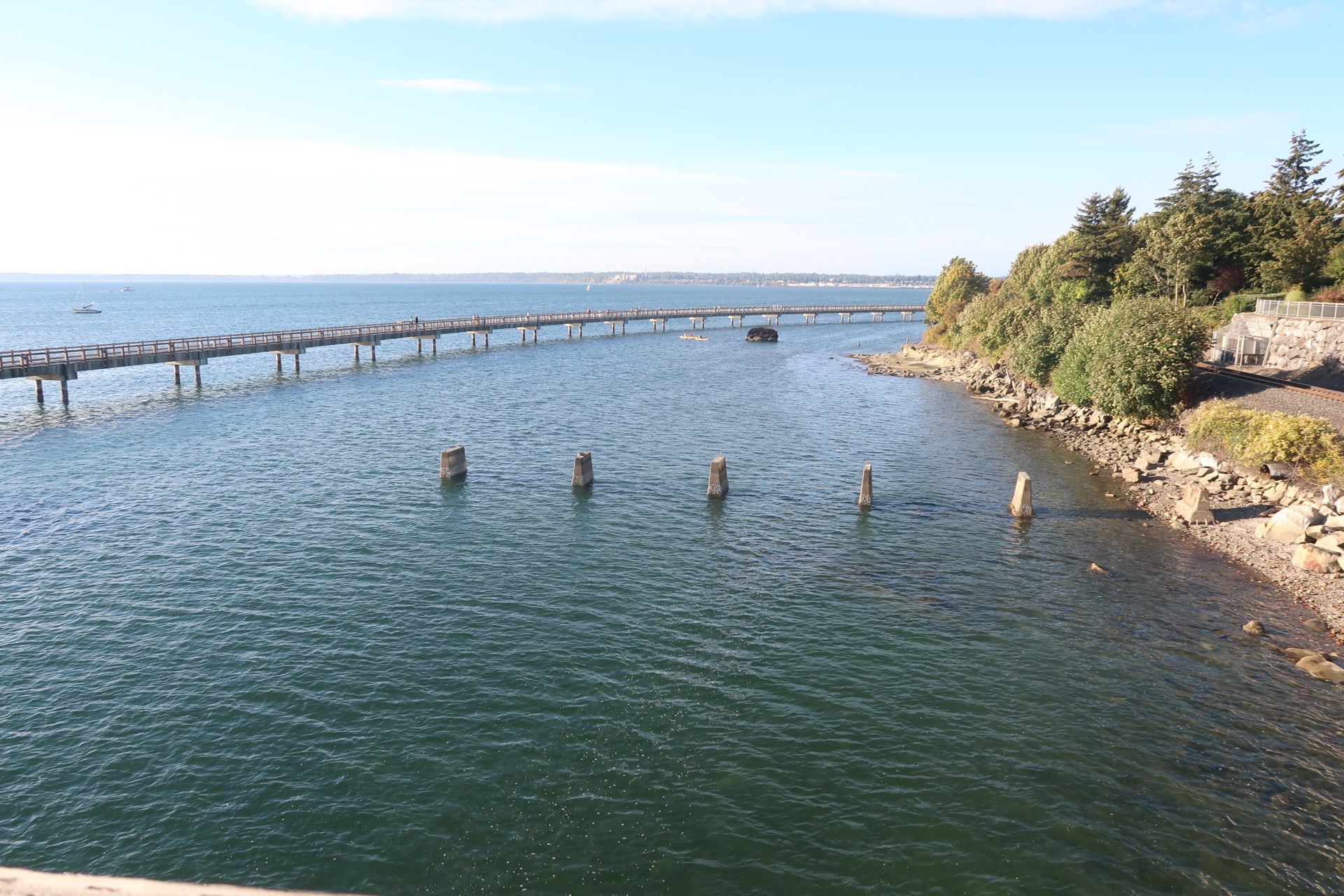 Bellingham Bay waterfront boardwalk with views across the bay
