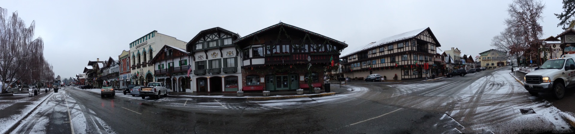 Panoramic view of Front Street in Leavenworth's Bavarian-themed village